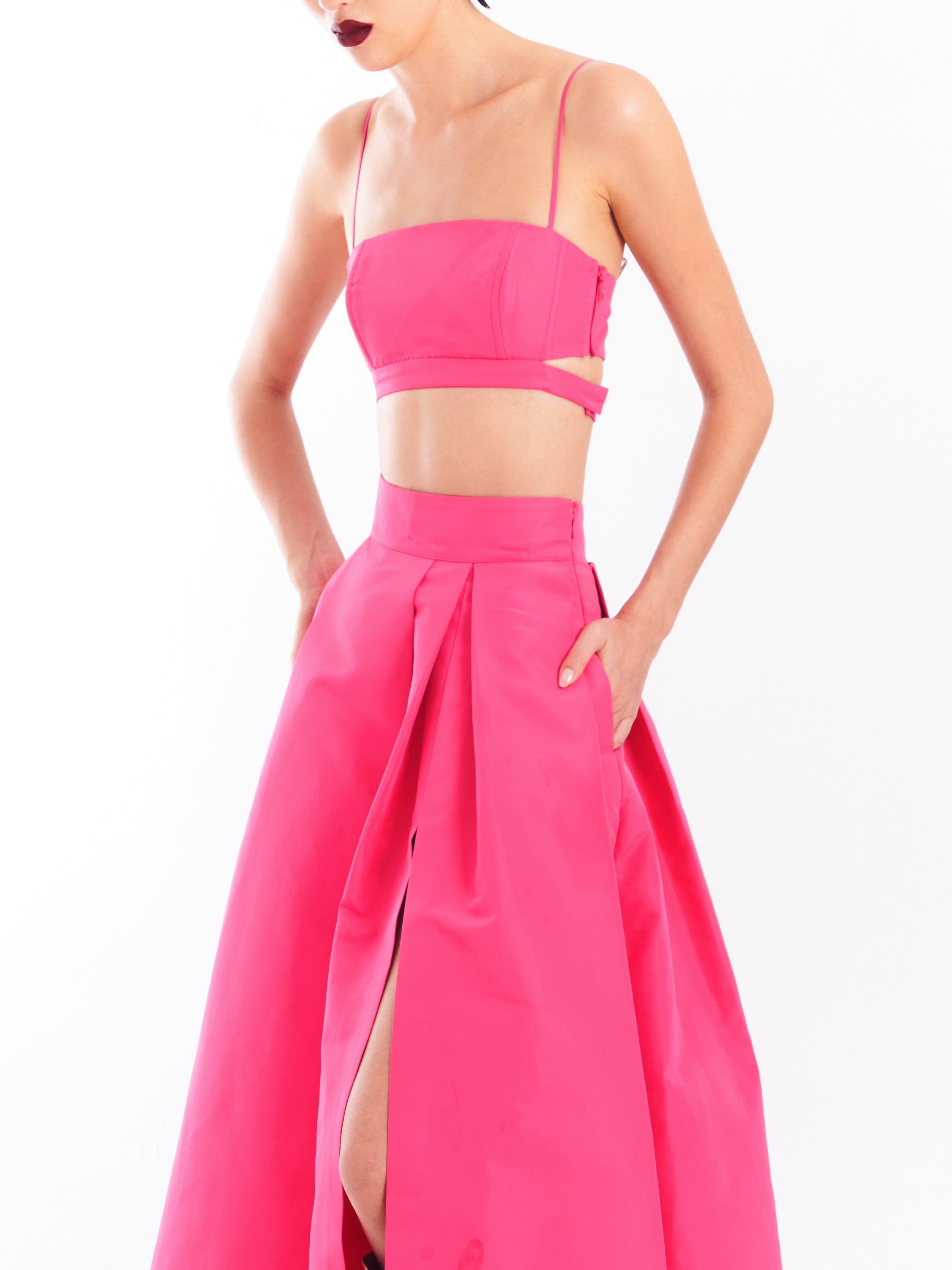 Pink Crop Maxi Pants Set