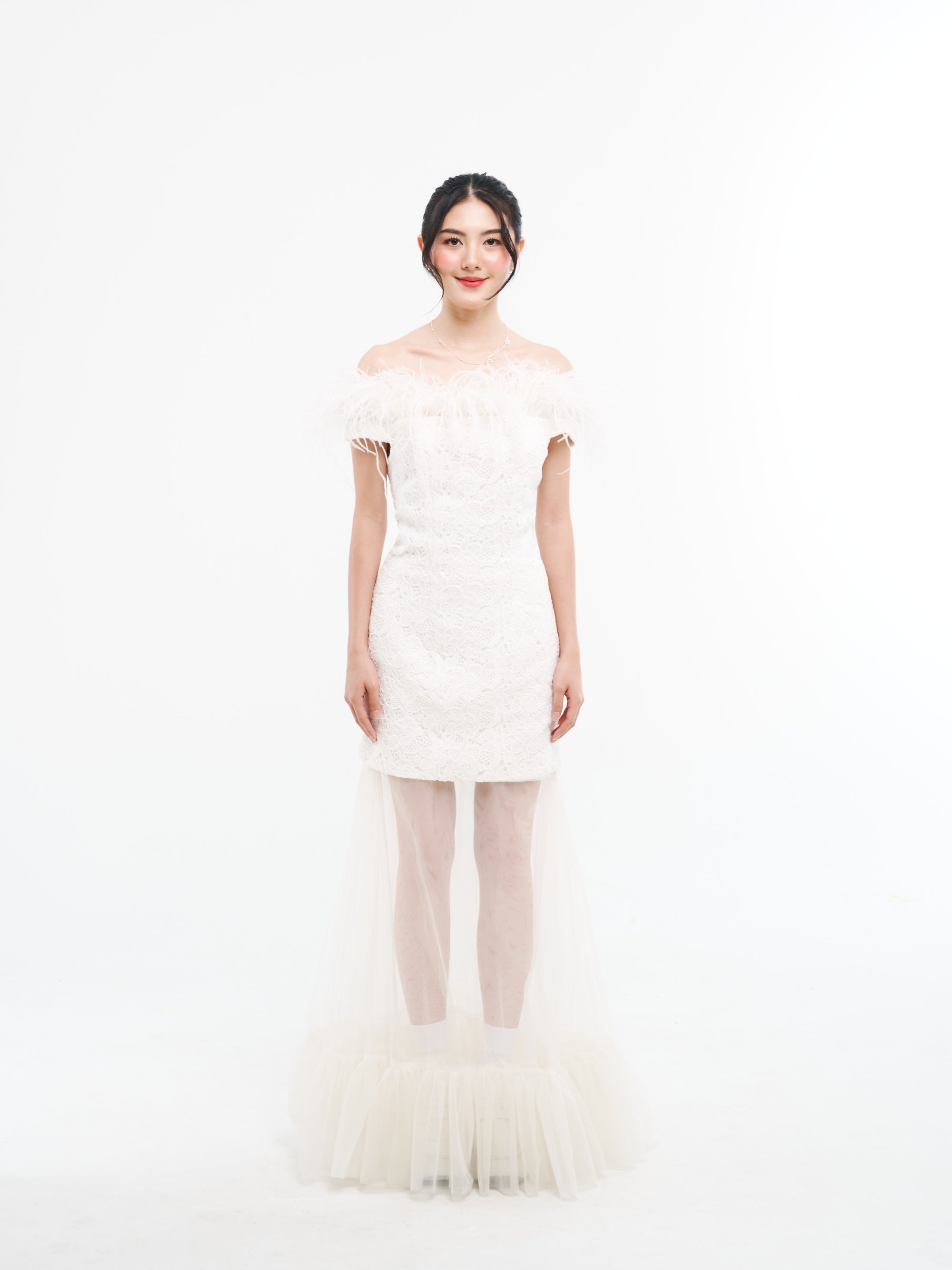 White Lace Feather Dress