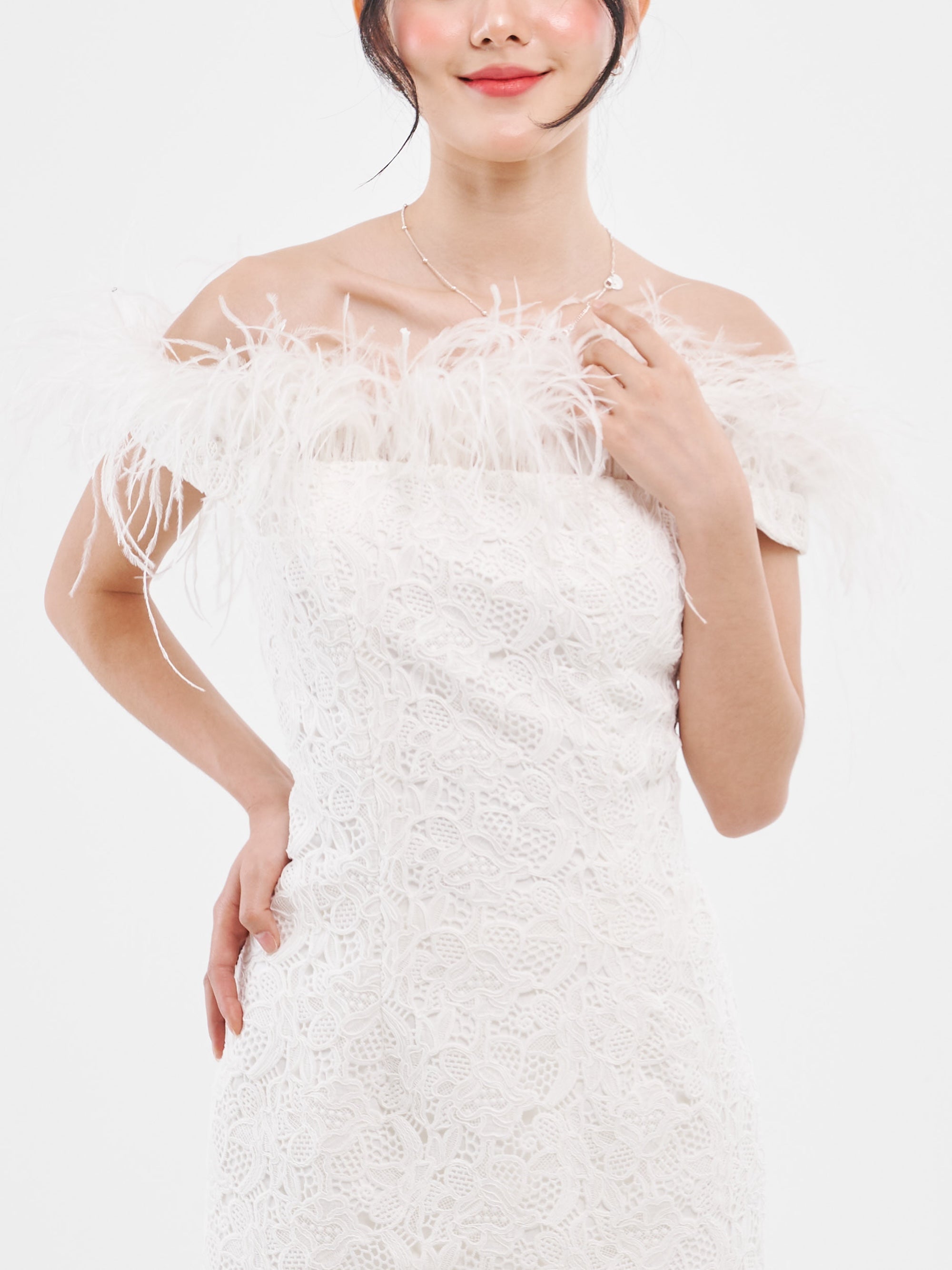 White Lace Feather Dress