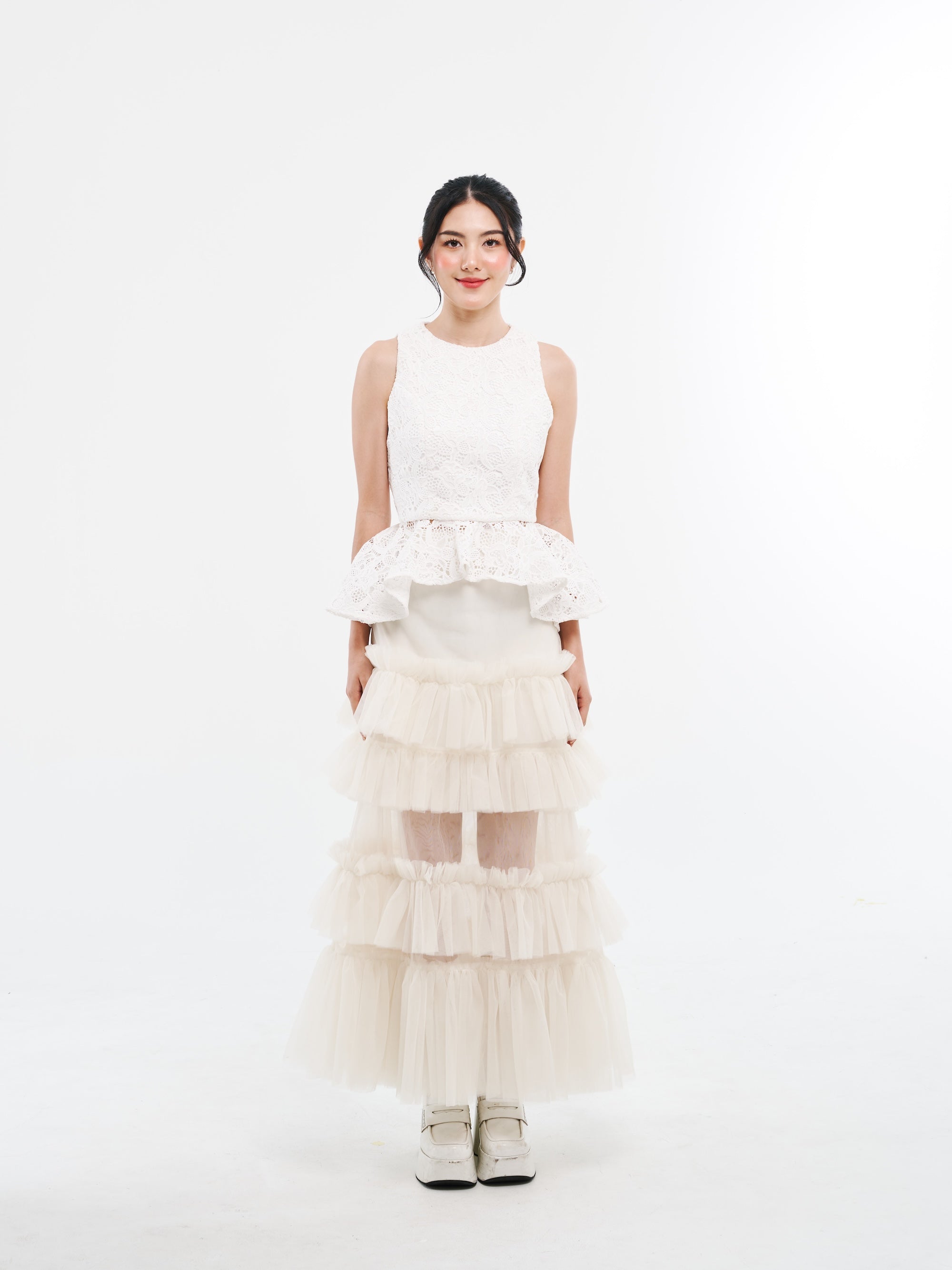 White Lacey Peplum Skirt Set