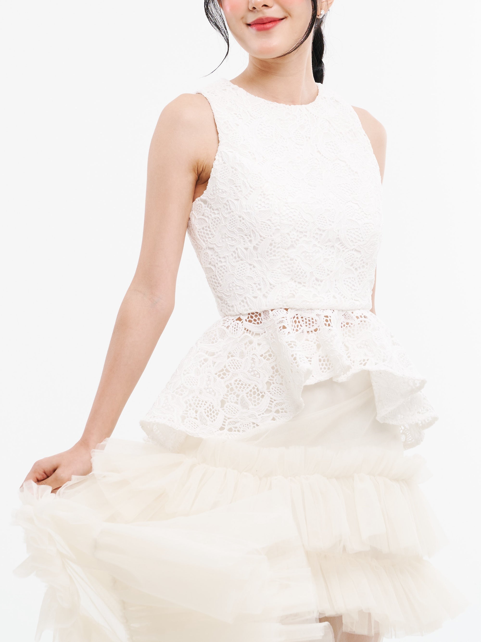 White Lacey Peplum Skirt Set