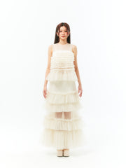 White Ruffles Long Dress Set