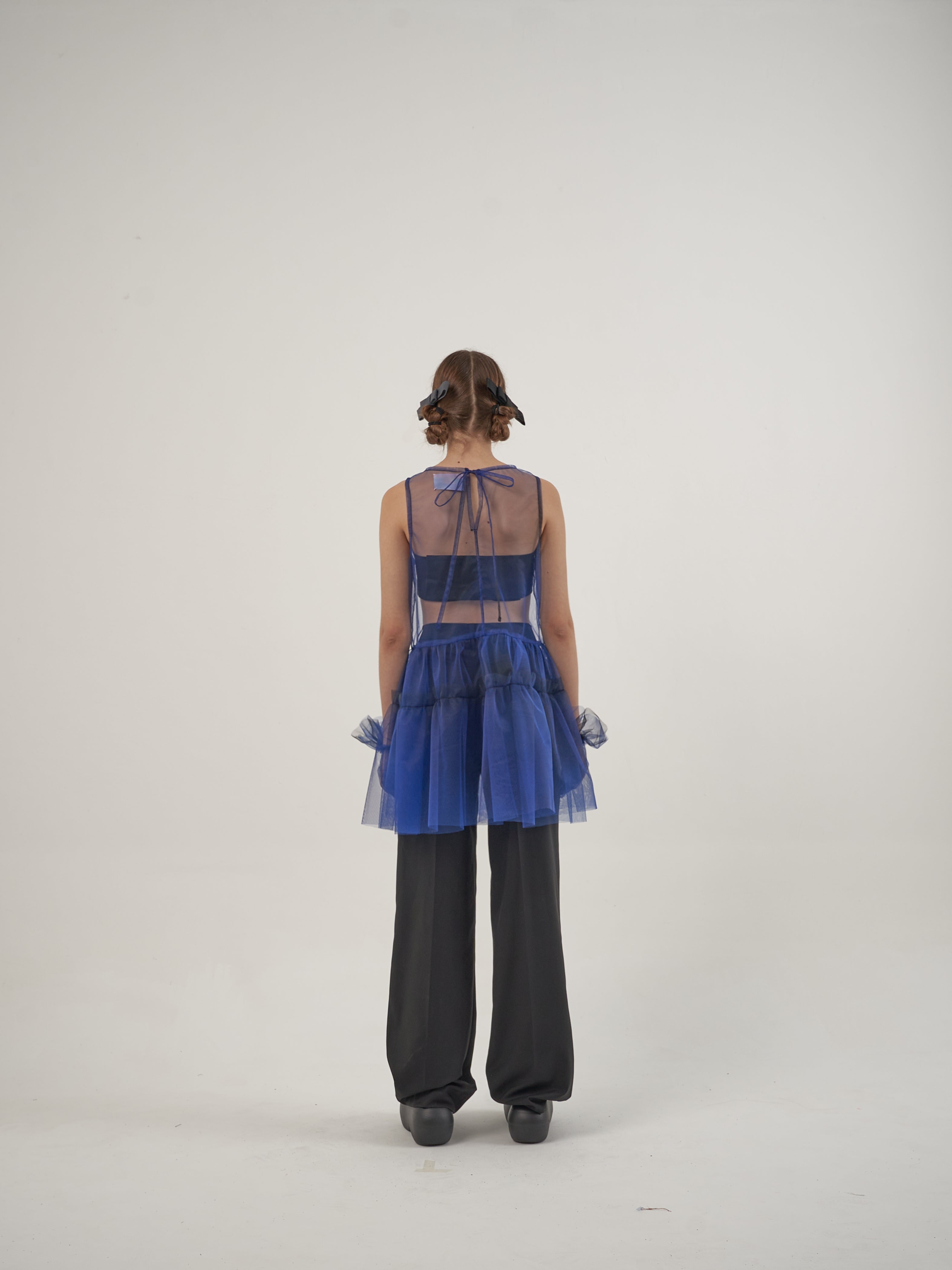 Blue Net Dress and Black Suit Set