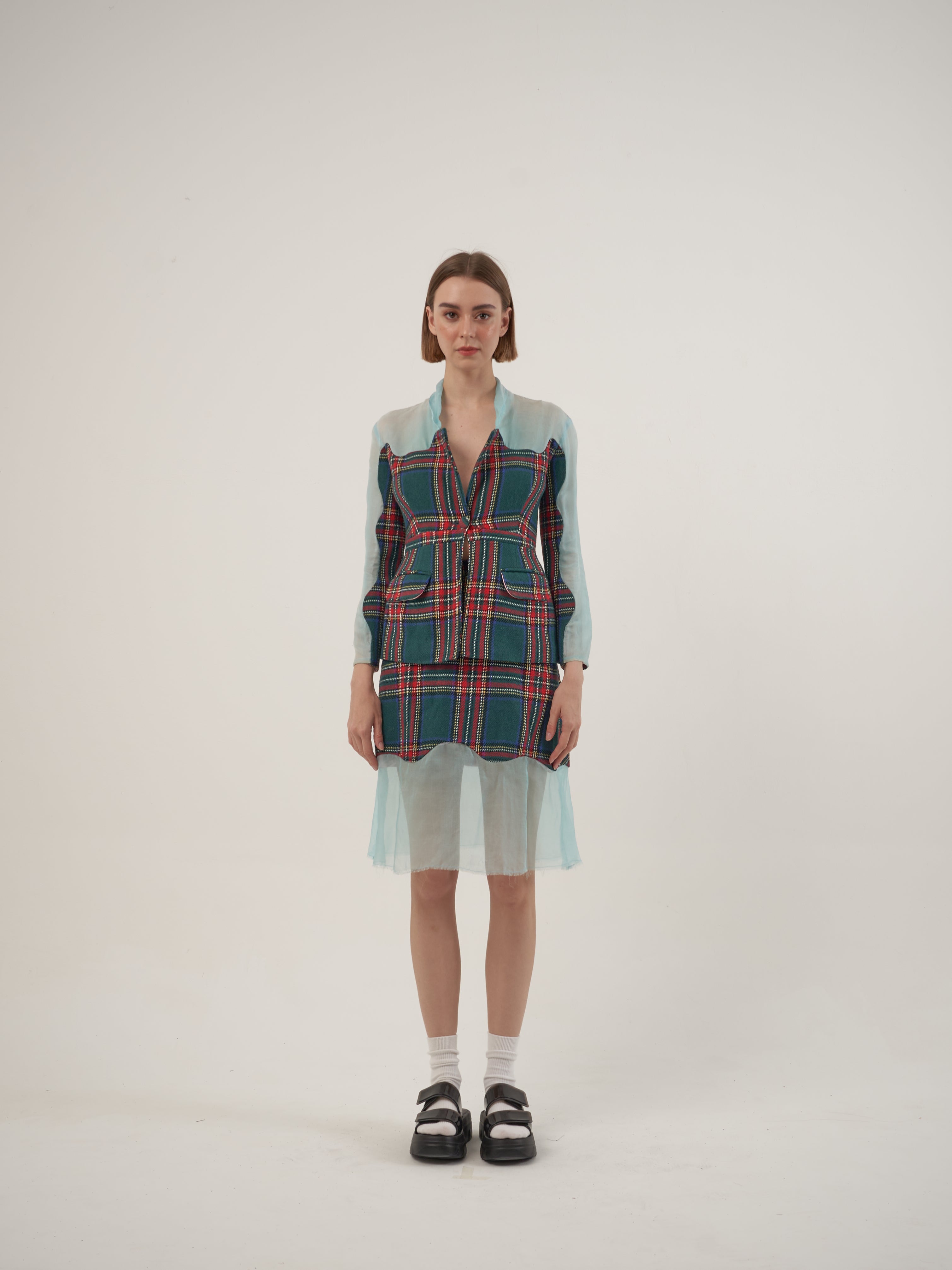 Green Checkered Jacket Set
