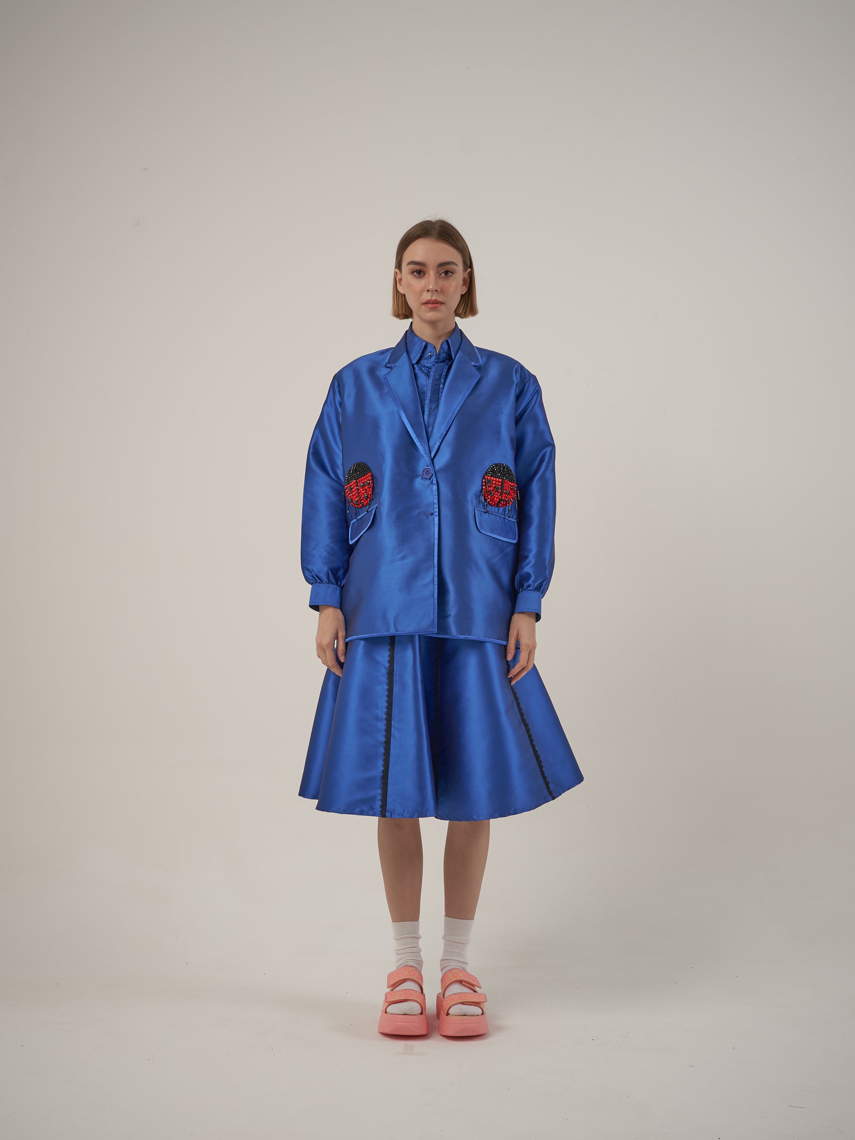 Blue Ladybug Jacket Skirt Set