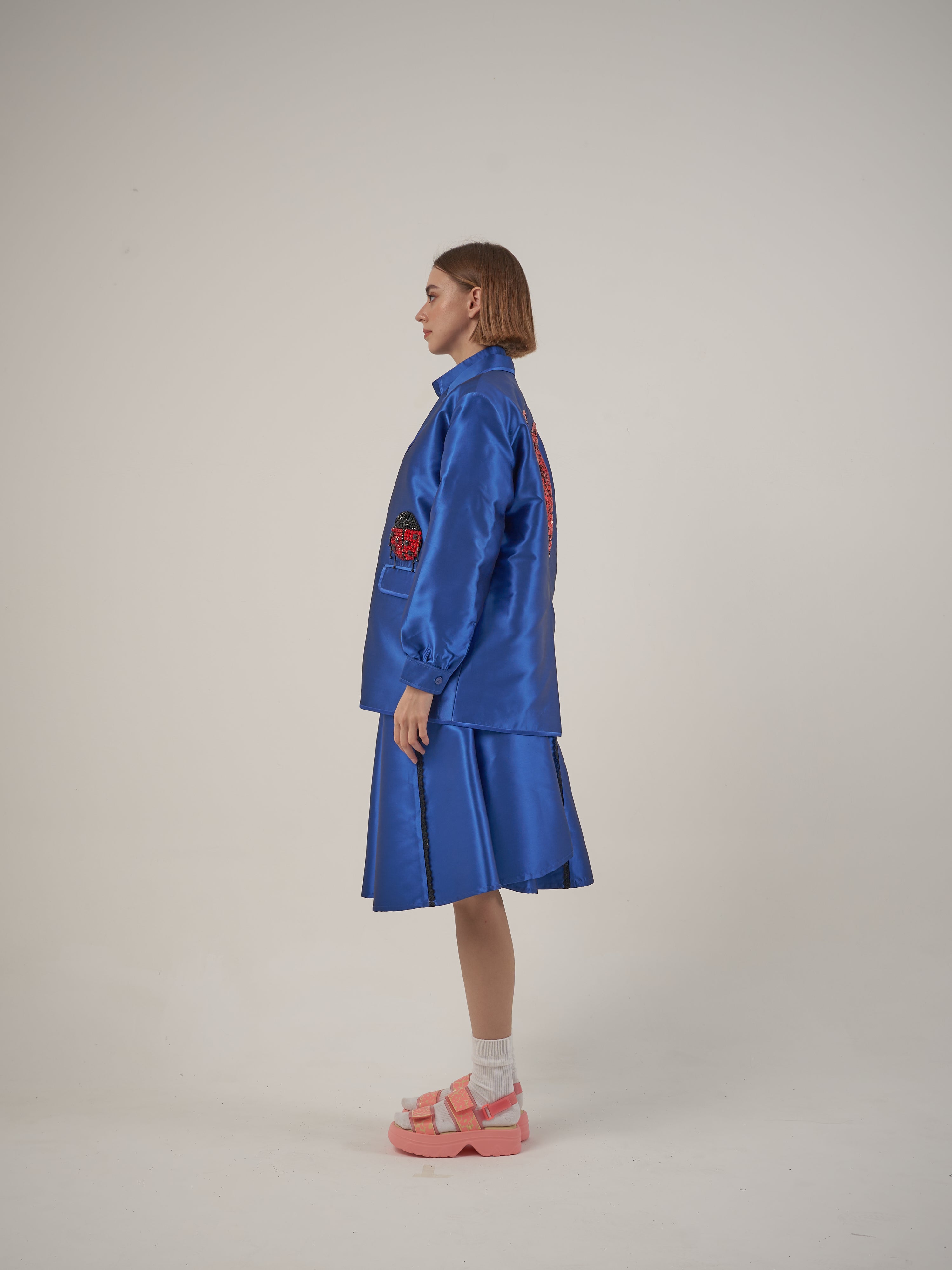 Blue Ladybug Jacket Skirt Set