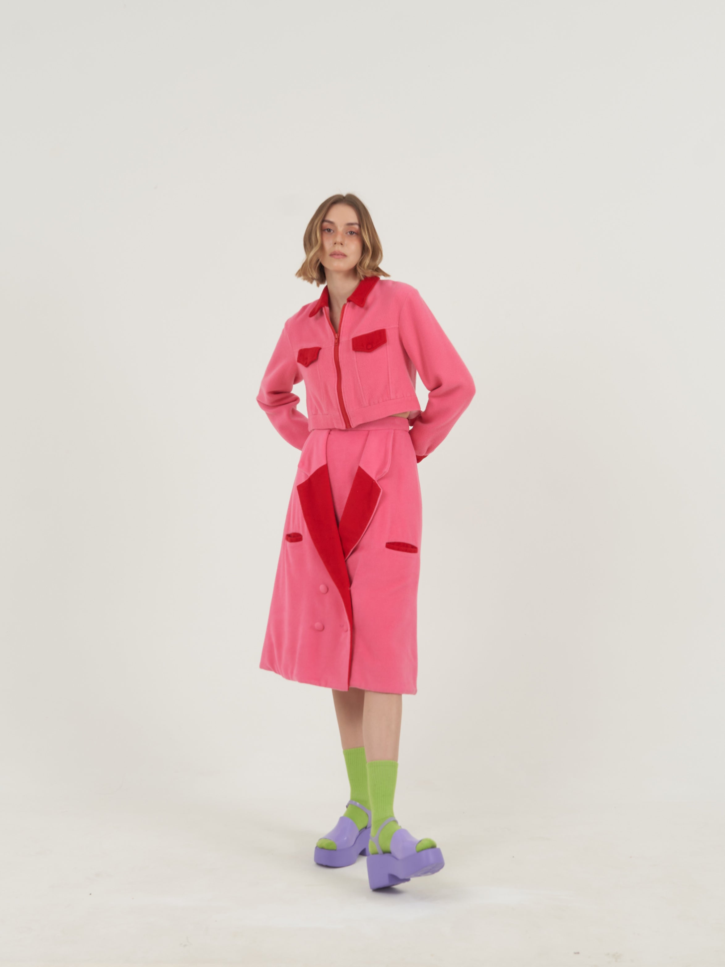 Pink Jacket Skirt Set