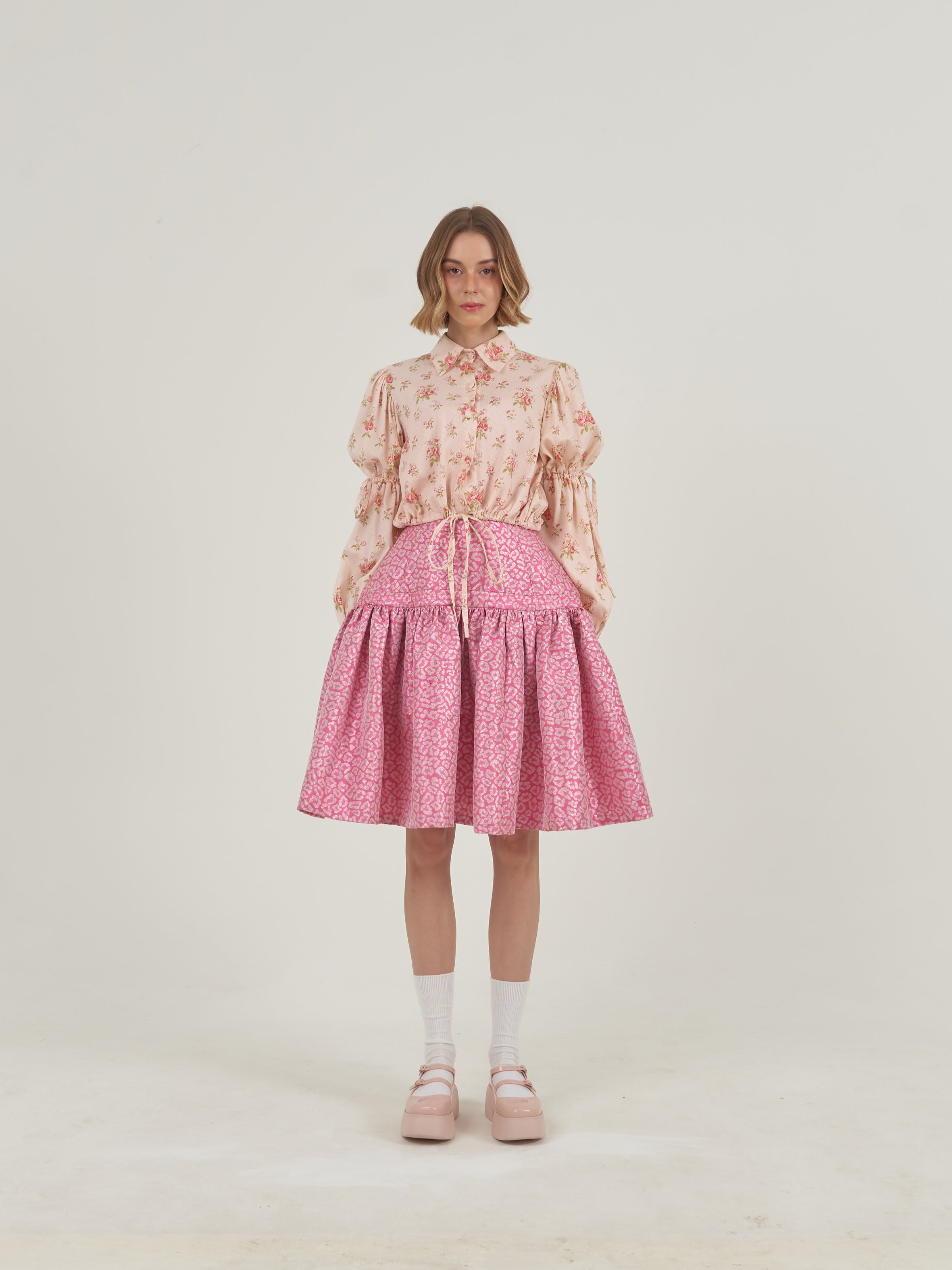 Pink Crop Shirt and Dress Set