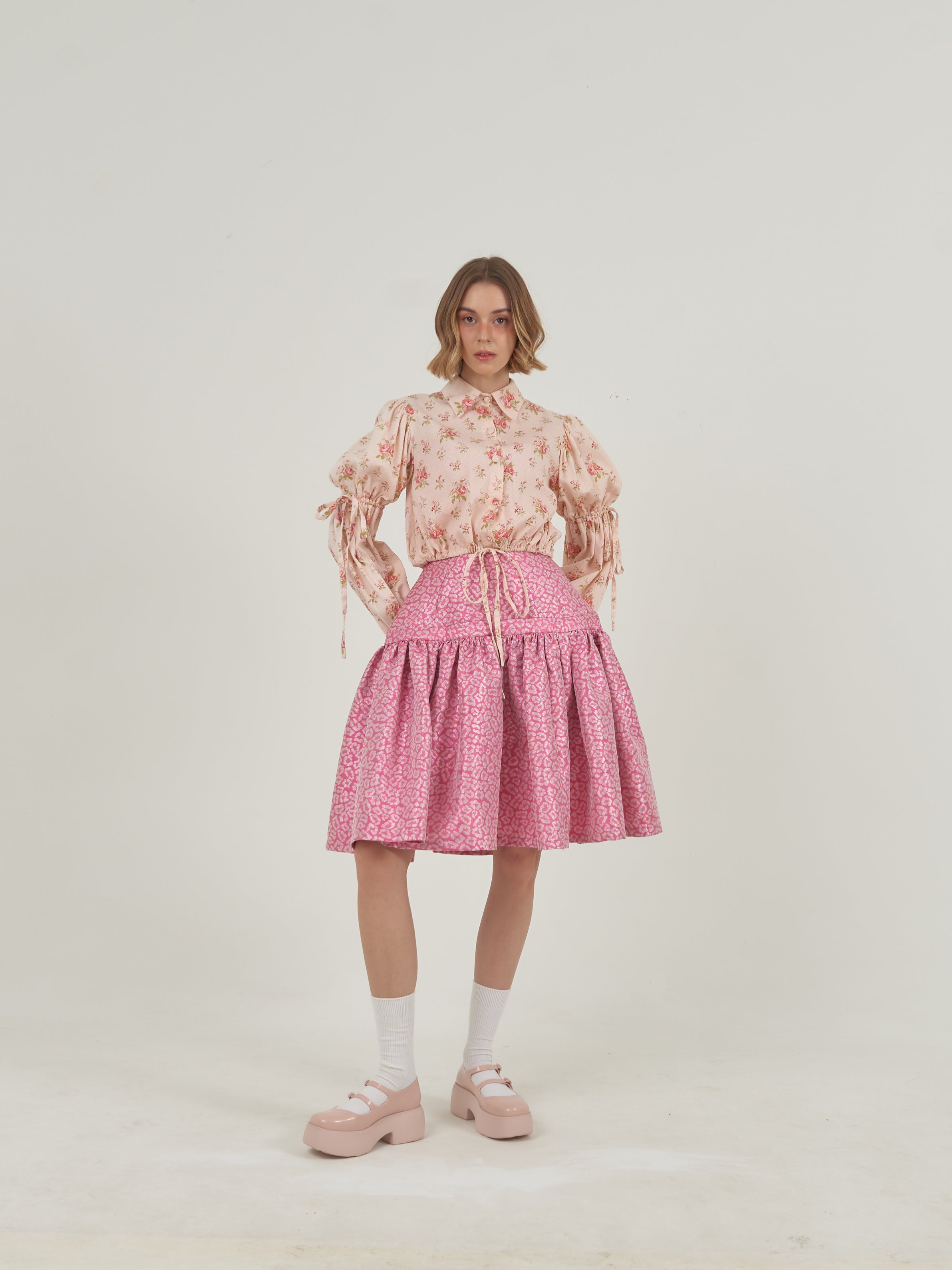 Pink Crop Shirt and Dress Set