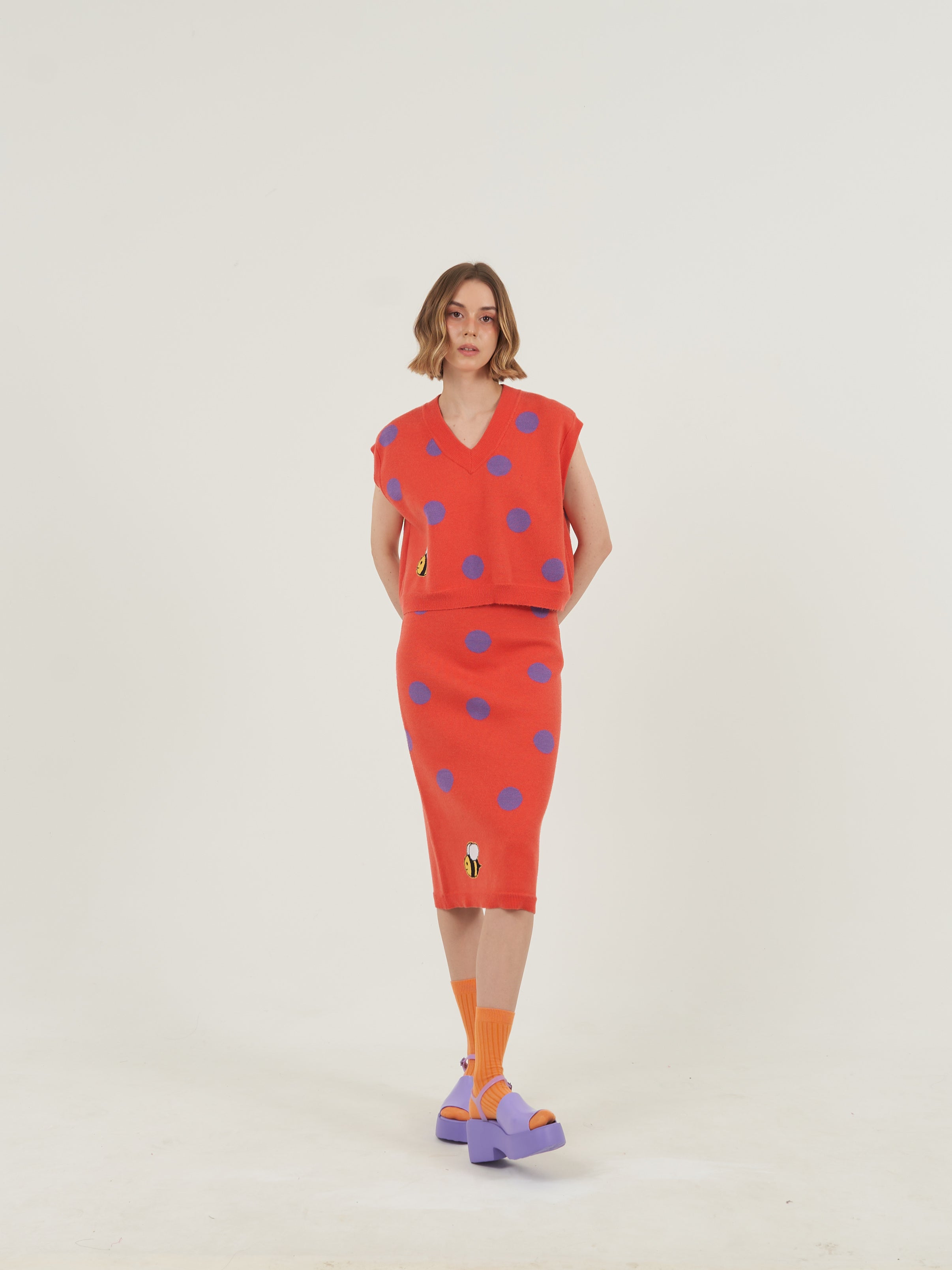 Orange Polka Dots Knit Set