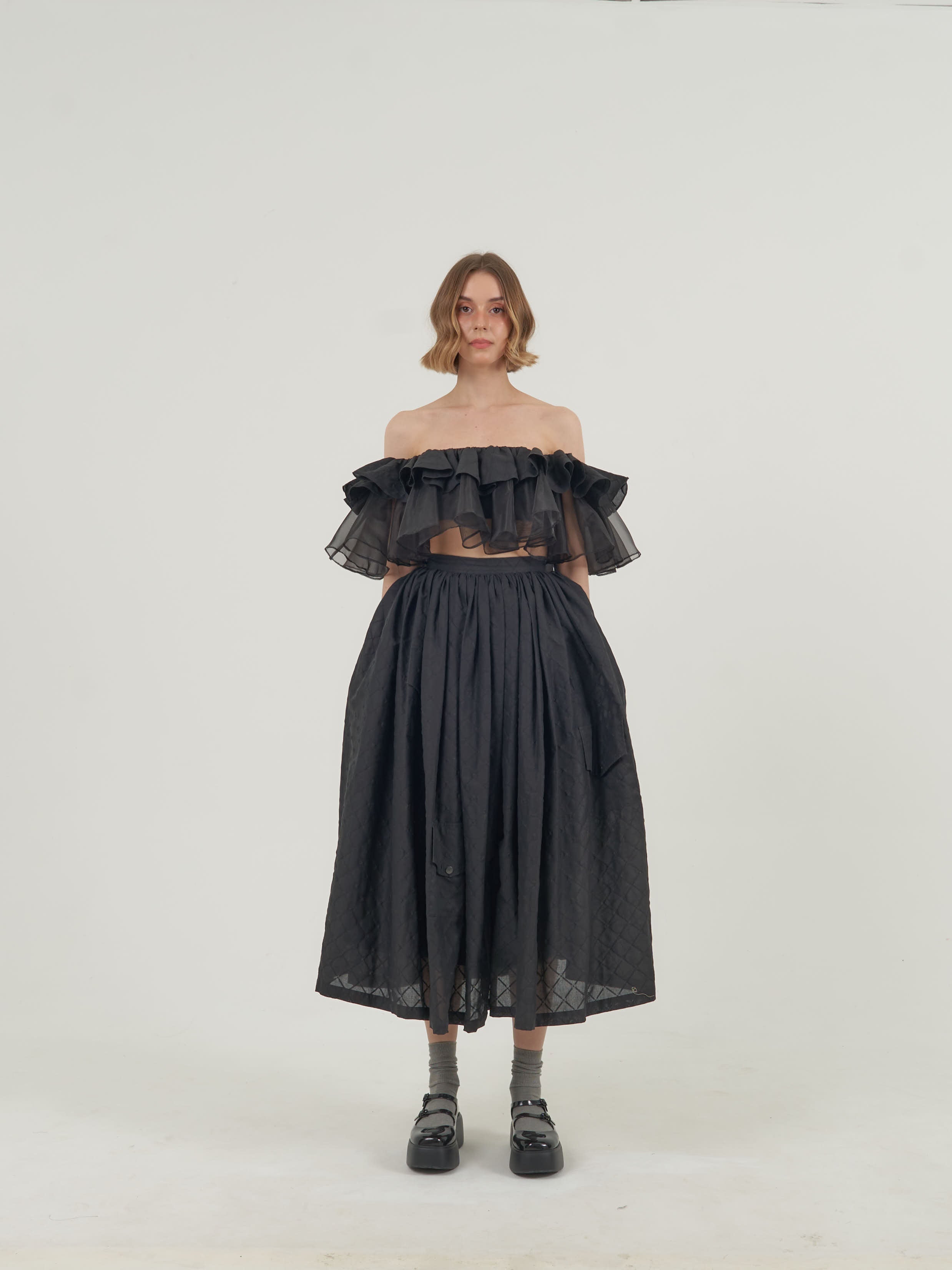 Black Off-Shoulder Top and Skirt Set