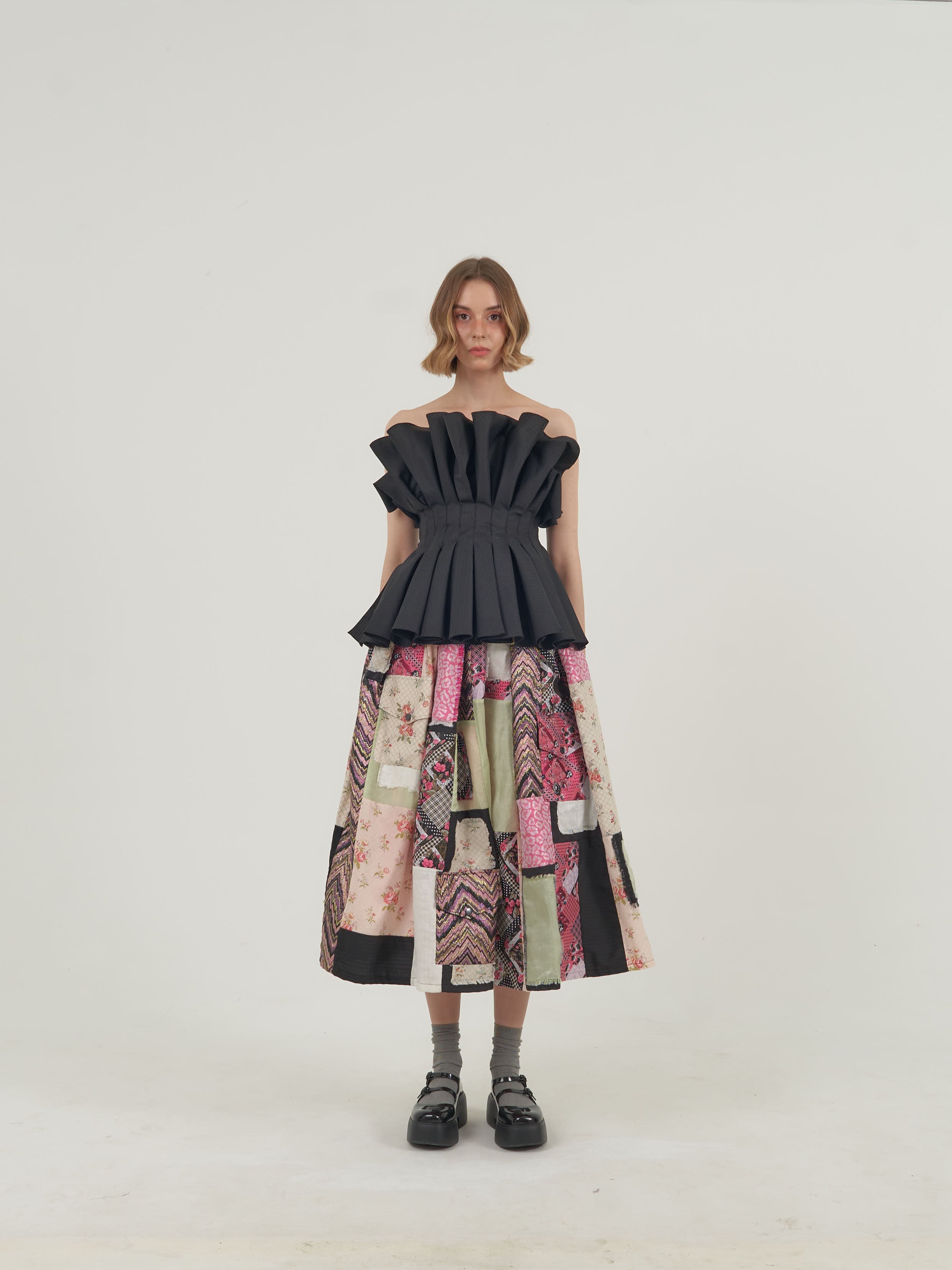 Black Corset Patch Skirt Set