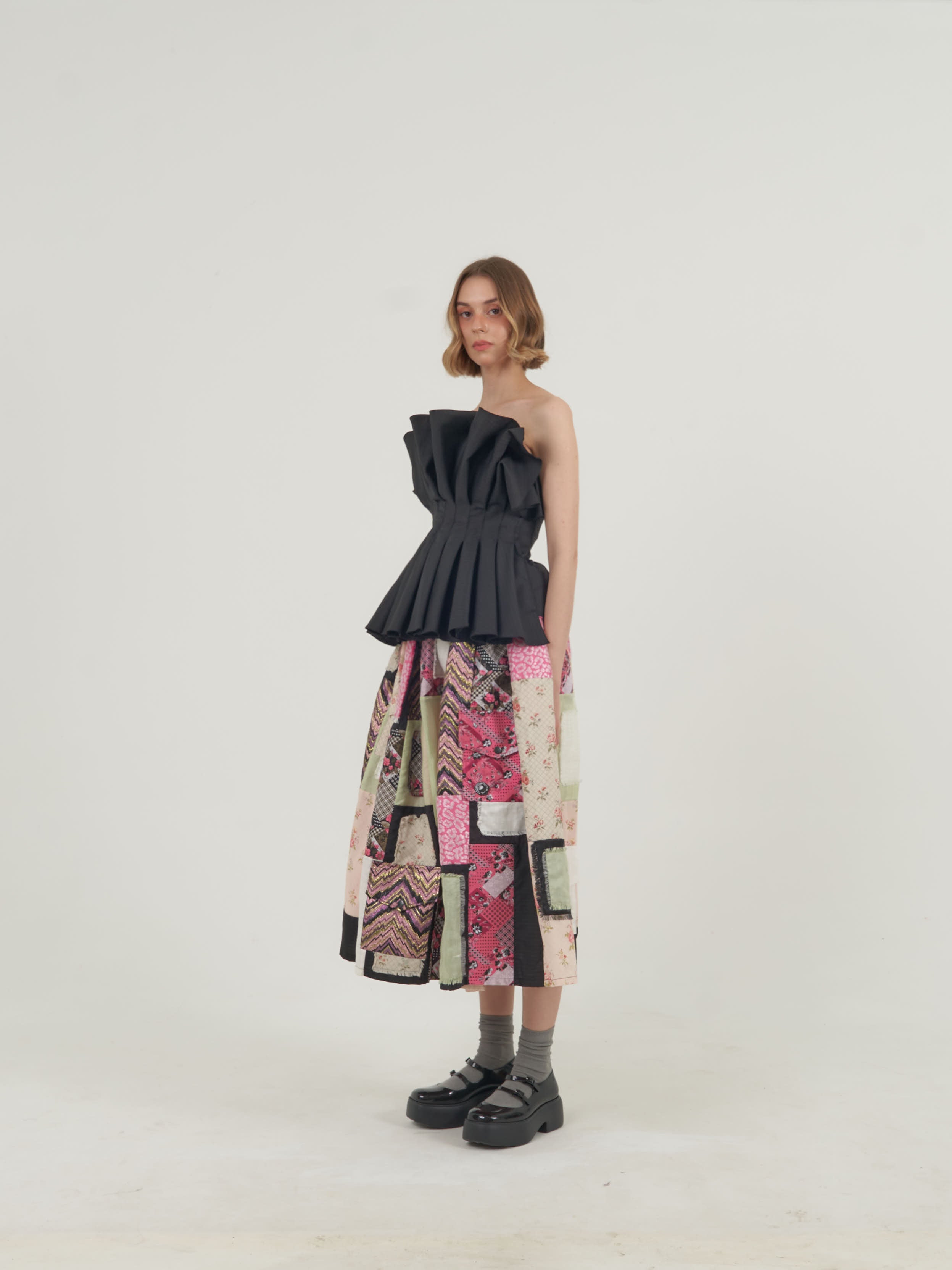 Black Corset Patch Skirt Set