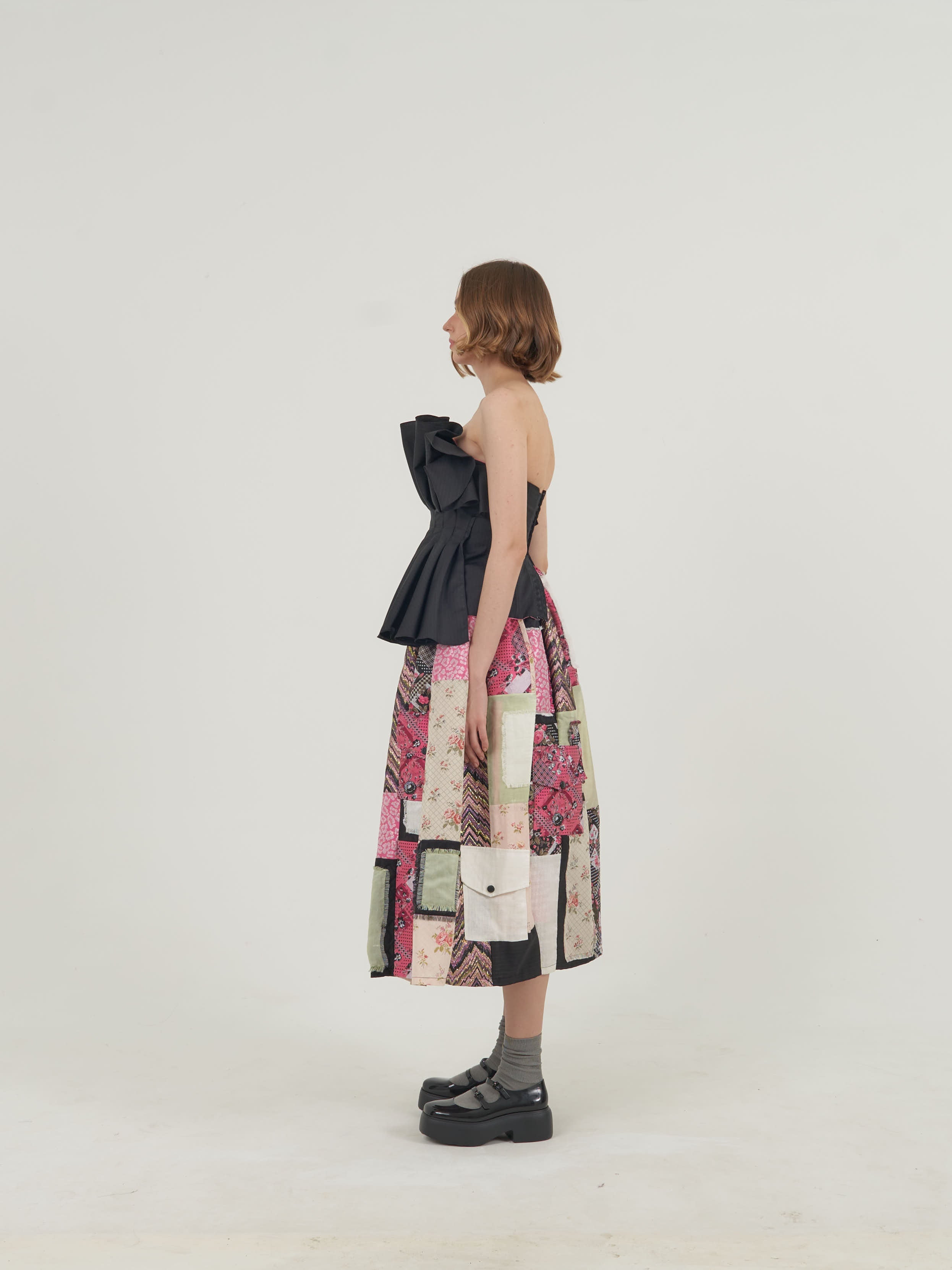 Black Corset Patch Skirt Set