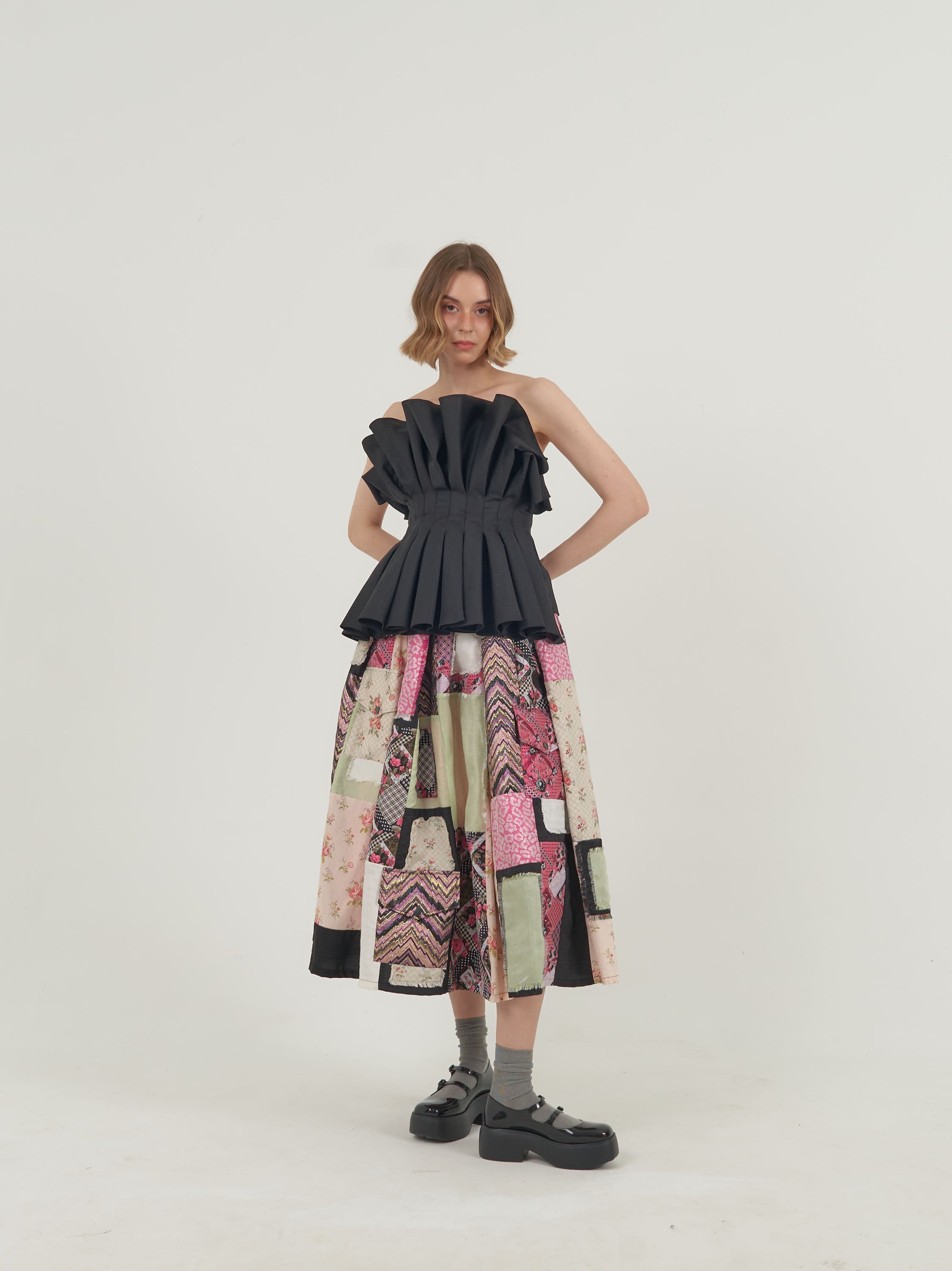 Black Corset Patch Skirt Set